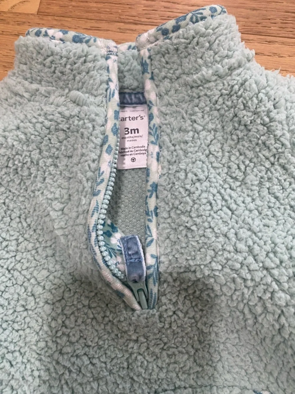 Carter’s Cozy Sherpa One-Piece Romper in Light Aqua baby girl 3m VGUC
